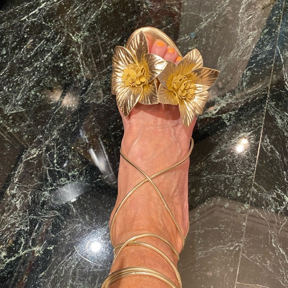 Kristine light gold-metallic 9 1/2M floral lace up 3 1/2” heels by Charles David - Picture 5 of 6